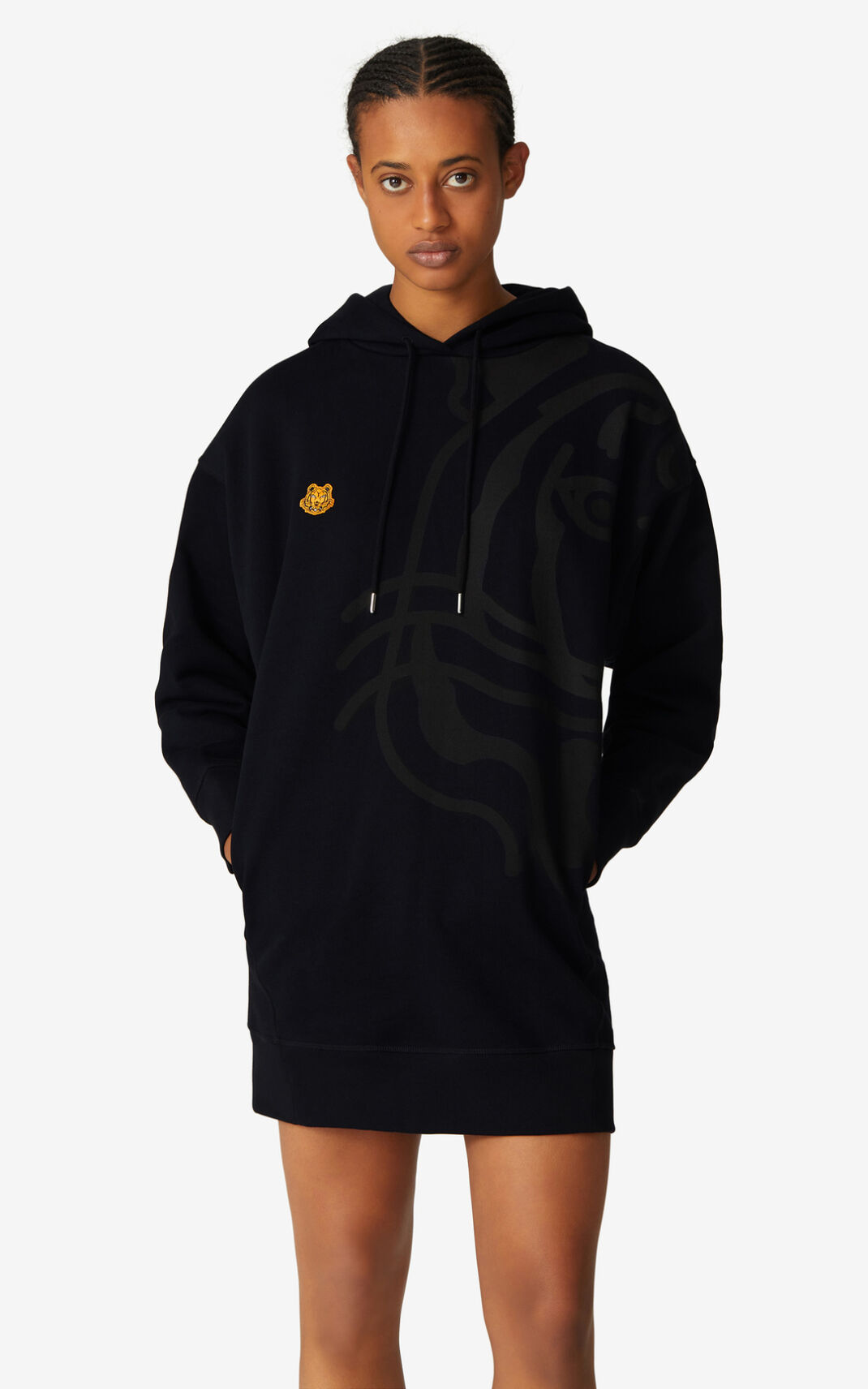 Kenzo K Tiger oversized hooded sweatshirt Dress Black For Womens 0345DACBM